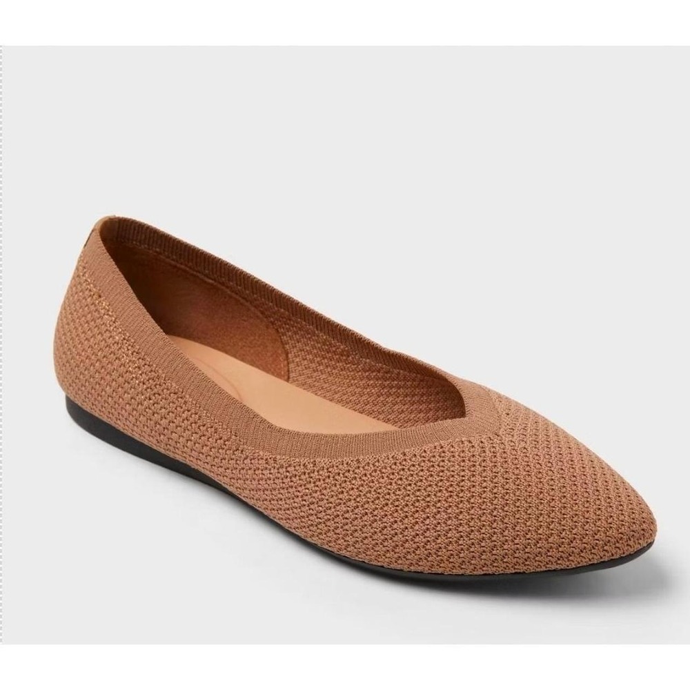 Women's Claire Knit Pointed Toe Ballet Flats A New Day Tan Size 6.5 NWT